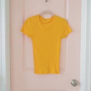 Mustard/Golden Yellow Ribbed Short Sleeve Top